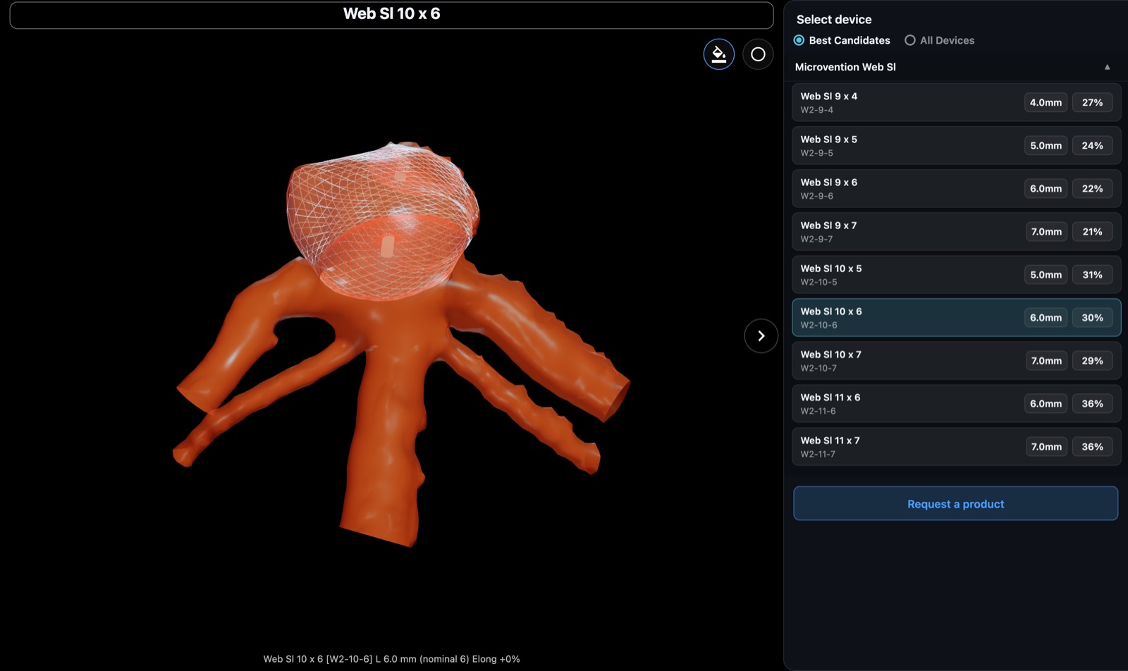 WEB device seated in the aneurysm on a DICOM reconstruction