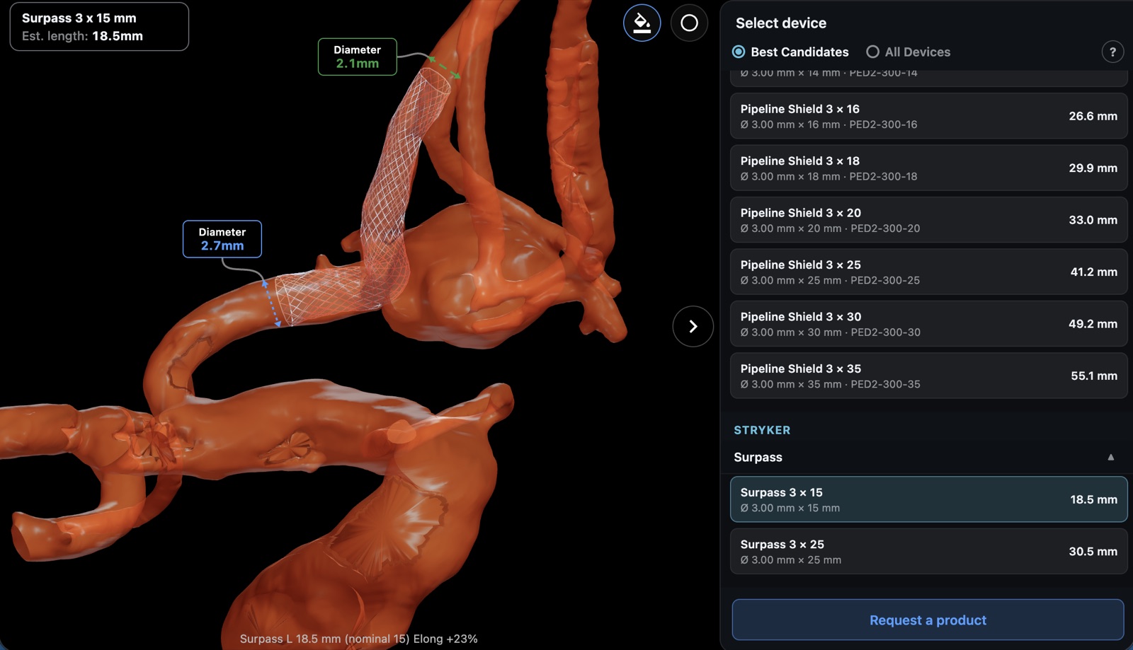 Surpass placed on a DICOM reconstruction